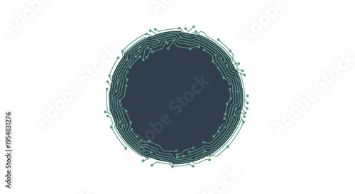 Dark Circle with Circuit Board Lines Technology Background on Isolated White Background