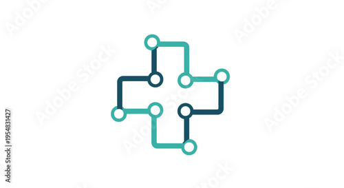 Digital Medical Plus Sign with Interconnected Circles and Lines on Isolated White Background