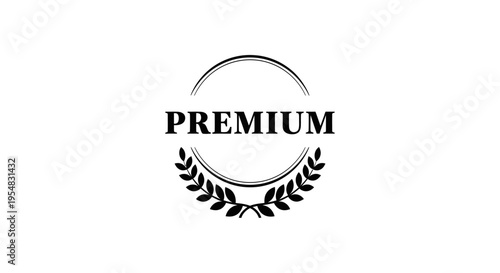 Black Laurel Wreath Encircling 'PREMIUM' Text on Isolated White Background
