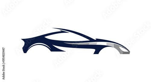 Sleek Modern Sports Car Silhouette in Blue and Silver on Isolated White Background