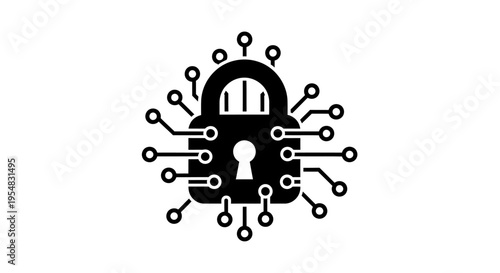 Digital Security Lock Icon with Circuit Lines, Network Protection Concept on Isolated White Background
