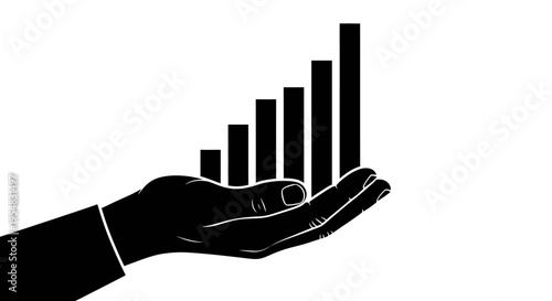 Hand Holding Rising Bar Graph Icon Symbolizing Business Growth and Profit, Isolated White Background
