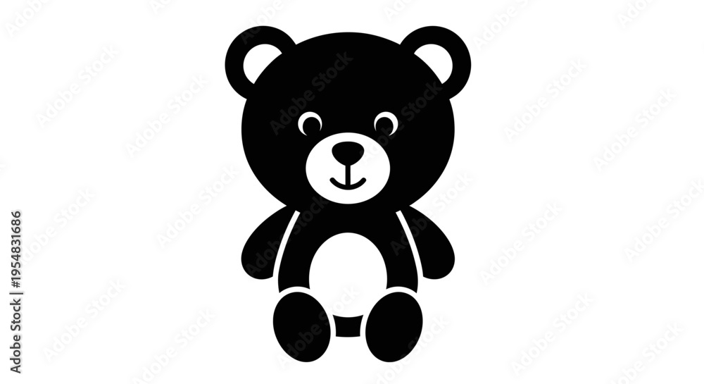 Obraz premium Cute Black Teddy Bear Icon Sitting Adorably on Isolated White Background
