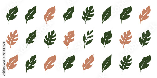 Minimalist green and orange leaves create a harmonious natural pattern design element