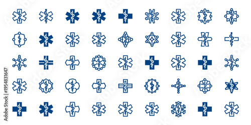 Collection of various medical symbol icons for health and emergency services concept
