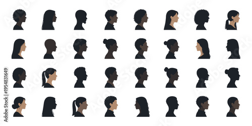 Diverse profile silhouettes capture human representation and collective identity