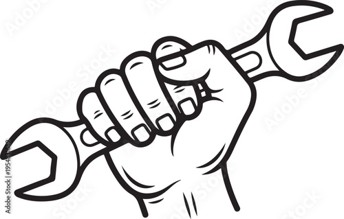 Hand holding adjustable wrench in fist tool