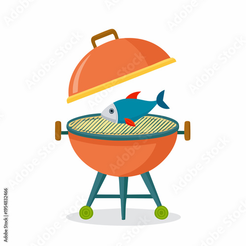 Grilled Fish on a BBQ Grill Cooking Outdoors