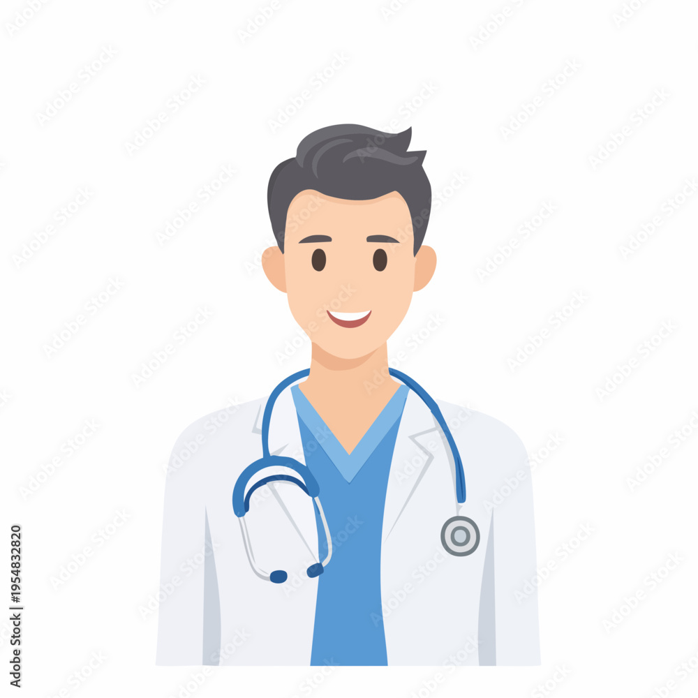 Fototapeta premium Smiling young doctor with stethoscope ready to examine a patient for medical help