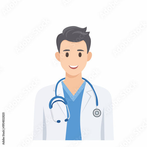 Smiling young doctor with stethoscope ready to examine a patient for medical help