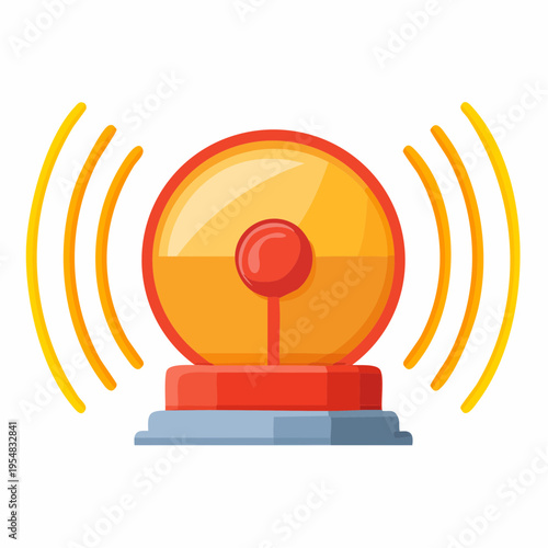 Cartoon alarm siren illustration. Warning symbol emergency alert, sound wave graphic.