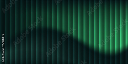 colorful green ribbed glass texture with glossy vertical waves and gradient reflections in abstract background 3d design