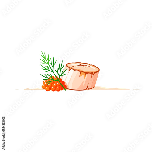 Scallop with Roe and Dill: Gourmet Seafood Appetizer Illustration