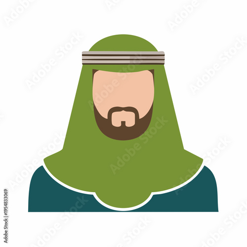 Stylized illustration of a person wearing traditional headwear