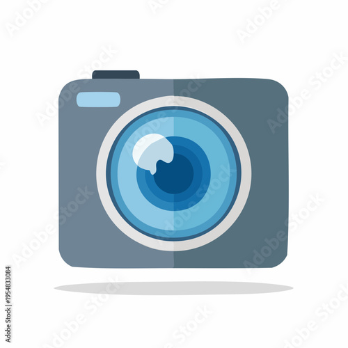 Illustration of a simple digital camera with blue lens and shadow