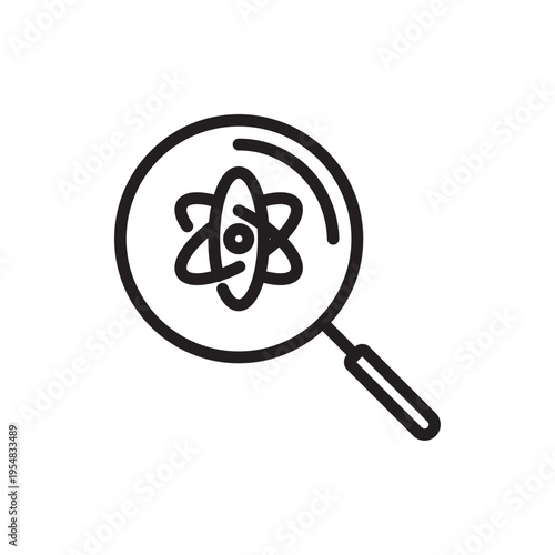 Scientific Search Line Icon. Atom Research Outline Vector
