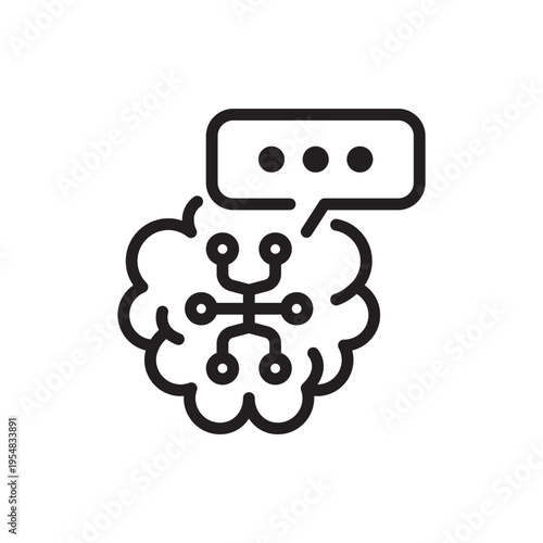 Conversational AI Brain Line Icon. Smart Communication Outline Vector
