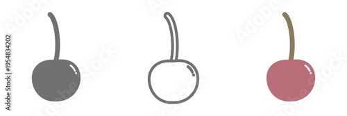 アメリカンチェリーのイラストセット 白黒 線画 カラー