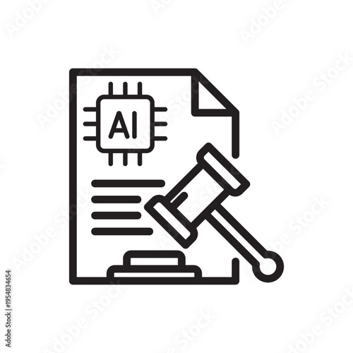 AI Regulation Document Line Icon. Technology Law Outline Vector