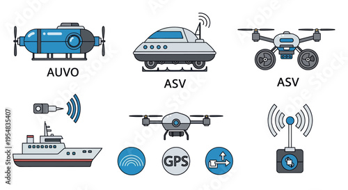 Autonomous Vehicles and Robotic Systems Icons Collection.