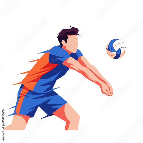 Volleyball Player Performing a Bump Pass, Dynamic Action Illustration