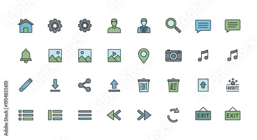 Collection of colorful outline icons representing various functions and symbols.