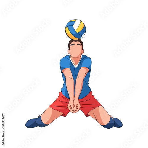 Volleyball Player Performing Bump Pass on White Background
