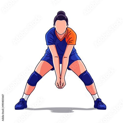 Volleyball Player Ready to Receive Ball, Athletic Stance, Team Sport Illustration