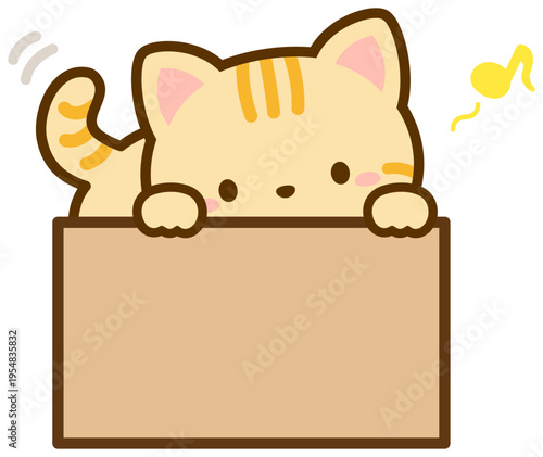 箱に入る茶トラ猫、かわいい猫のイラスト