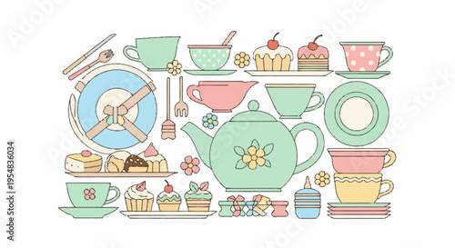 Charming Tea Time Arrangement with Cupcakes and Teapot