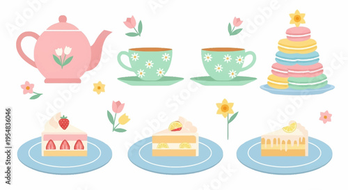 Charming Vintage Tea Party with Cakes and Teacups