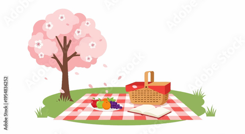 Charming Spring Picnic Scene Under a Blossom Tree