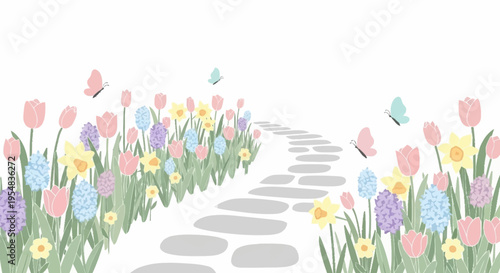 Blooming Pathway Through a Colorful Flower Garden