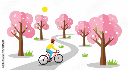 Enjoying a Sunny Bike Ride Through Blossom Laden Paths