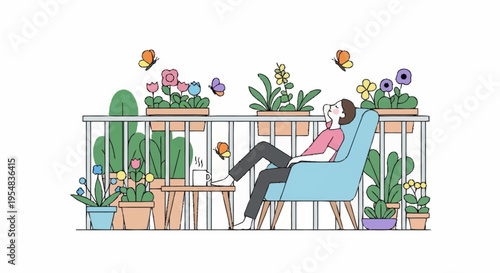 Relaxing on a Flower Laden Balcony with Butterflies