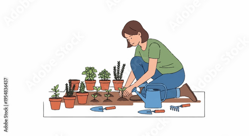Gardening Enthusiast Caring for Potted Plants