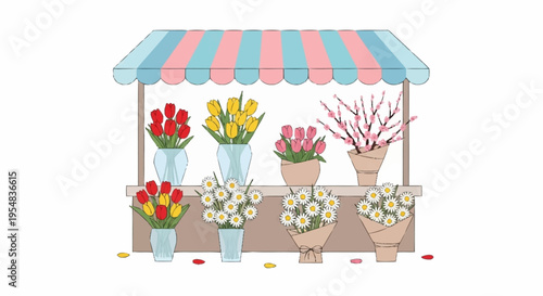 Charming Flower Market Stand with Colorful Bouquets