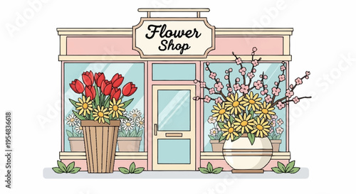 Charming Flower Shop Front with Vibrant Blooms
