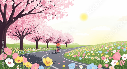 Charming Spring Bicycle Ride Under Blooming Cherry Blossoms