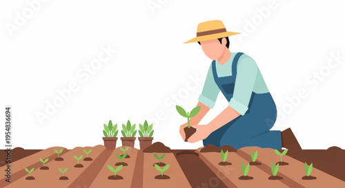 Gardener Planting Fresh Seedlings in Vibrant Vegetable Garden