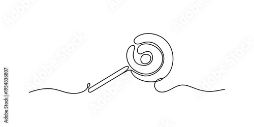 Minimalist continuous one line drawing of a sweet swirl lollipop on a stick for candy concept