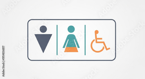 Public Toilet Signage Vector with Accessibility Symbol, Male Female and Disabled Icons