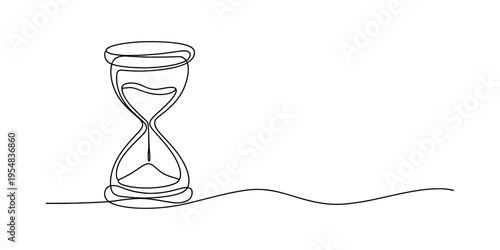 Continuous line drawing of an elegant hourglass representing the concept of time passing