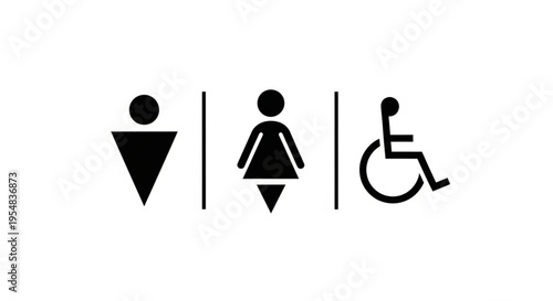 Accessible Bathroom Sign Vector Illustration, Gender Icons and Disabled Symbol for Public Facilities