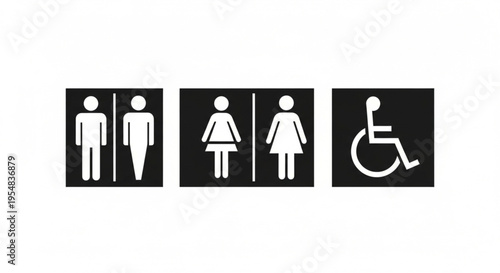 Minimalist Restroom Sign Vector with Gender and Wheelchair Icons, Universal Accessibility Concept