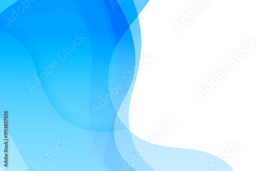 透明感のあるブルーグラデーションと重なり合う柔らかな曲線が広がる抽象背景・清潔で爽やかな印象のデザイン素材