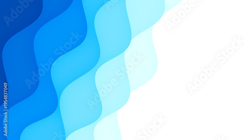 流れるようなグラデーションの青い有機曲線が重なり合うモダンで清潔感のある抽象背景デザイン素材