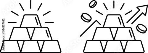 A simple line drawing of gold bars with increasing value
