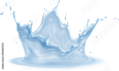 水面に落ちた瞬間のクラウン状スプラッシュを捉えたリアルな水しぶき表現・清潔感と躍動感のある液体イラスト