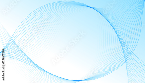 青の曲線ラインが重なり合う滑らかなウェーブデザイン背景、清潔感と先進性を演出するビジネス向け抽象素材